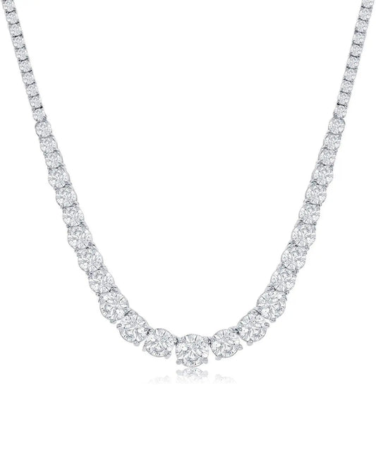 18K White Gold Plated Cubic Zirconia Choker 17” Tennis Necklace - ADIRFINE 