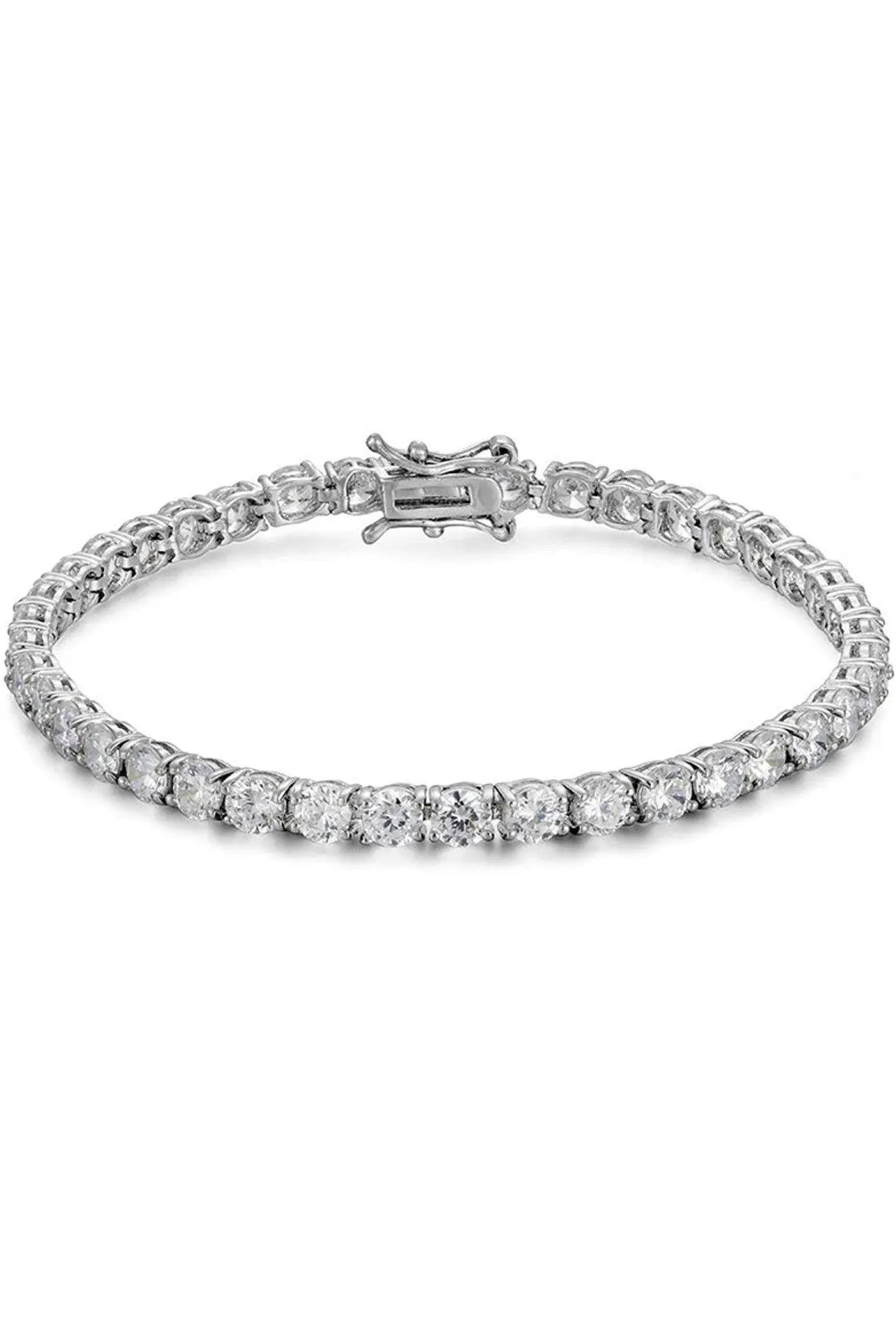 18K White Gold Plated Round Cubic Zirconia Tennis Bracelet - ADIRFINE 