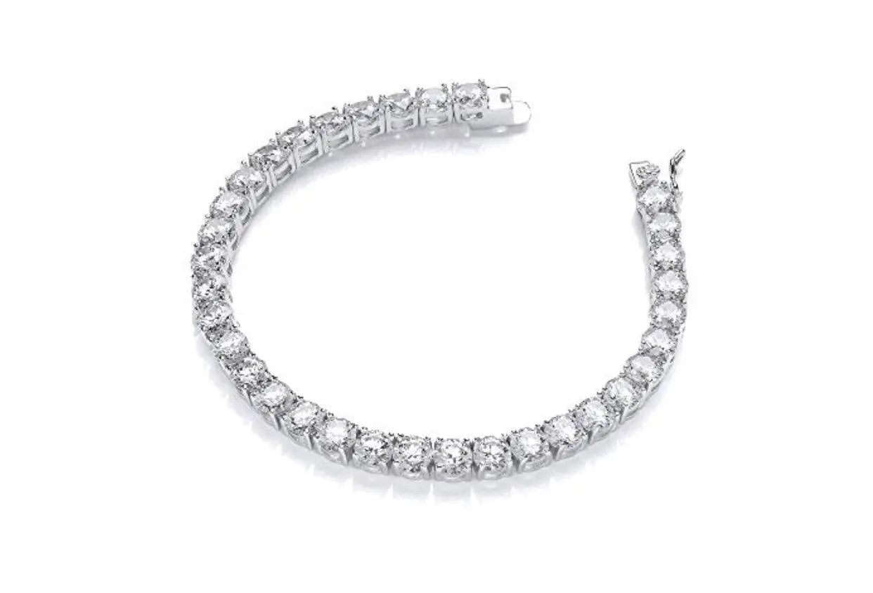 18K White Gold Plated Round Cubic Zirconia Tennis Bracelet - ADIRFINE 