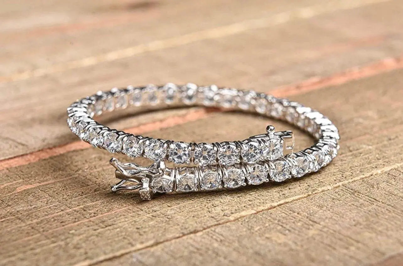 18K White Gold Plated Round Cubic Zirconia Tennis Bracelet - ADIRFINE 