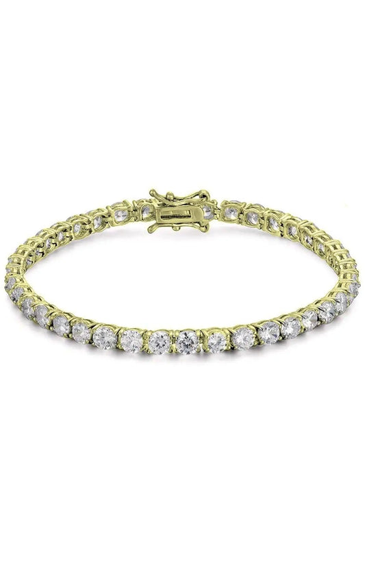 18K Yellow Gold Plated Round Cubic Zirconia Tennis Bracelet - ADIRFINE 