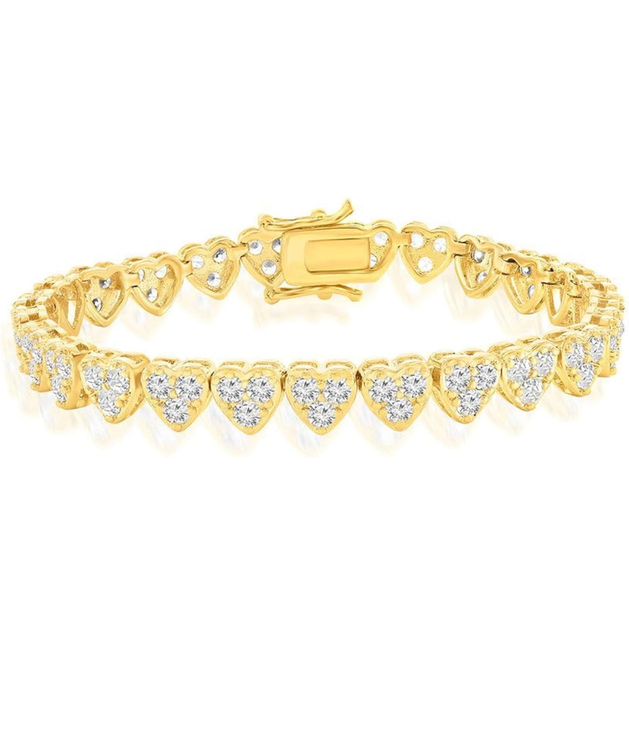 ADIRFINE 18K Gold Plated Cubic Zirconia Hearts Tennis Bracelet