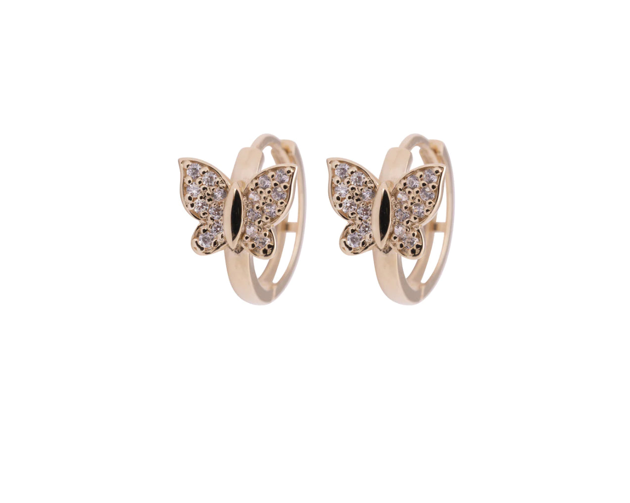 ADIRFINE 14K Solid Gold Butterfly Huggie Hoop Earrings