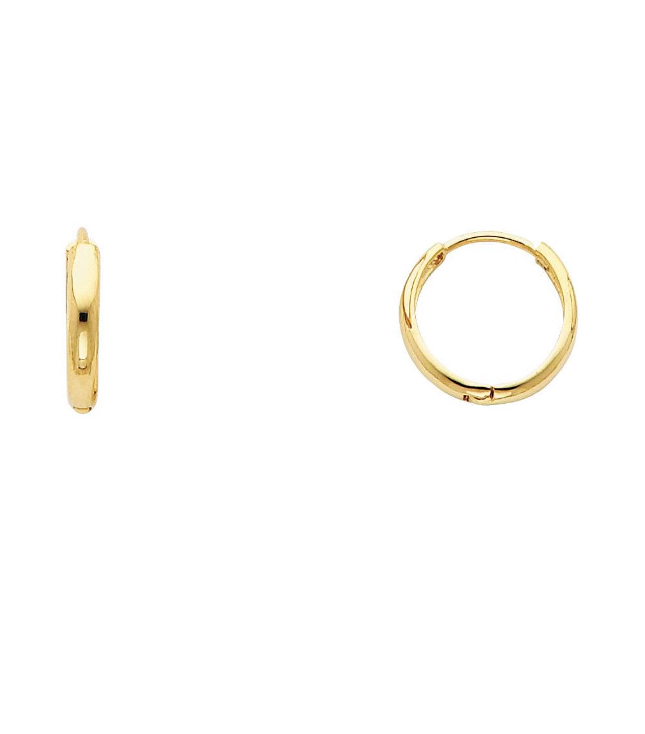 ADIRFINE 14K Solid Yellow Gold Dainty Round High Polish Shiny Huggies Hoop Earrings - ADIRFINE 