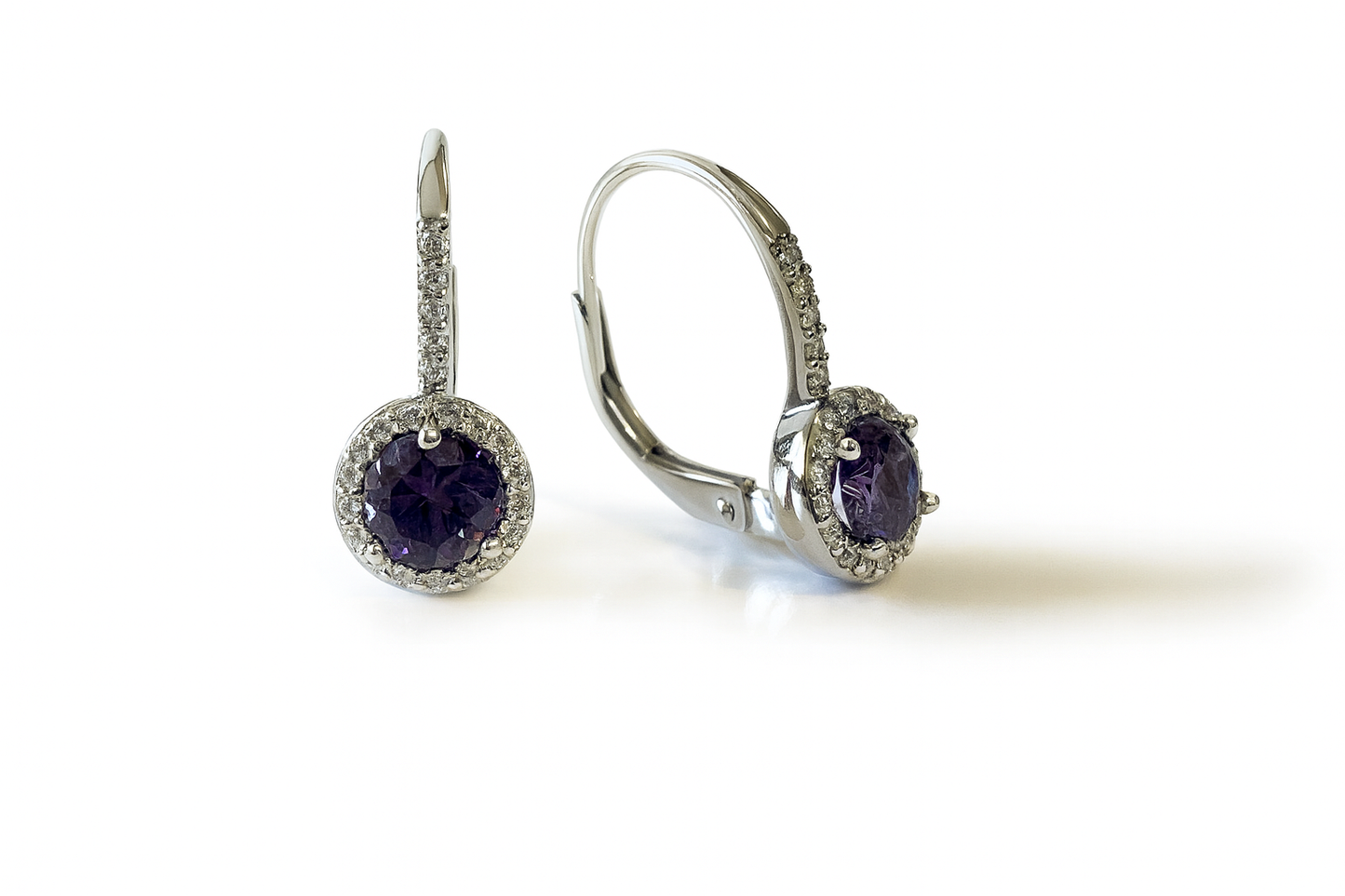 ADIRFINE 925 Sterling Silver Birthstone Color Stone Lever Back Earrings