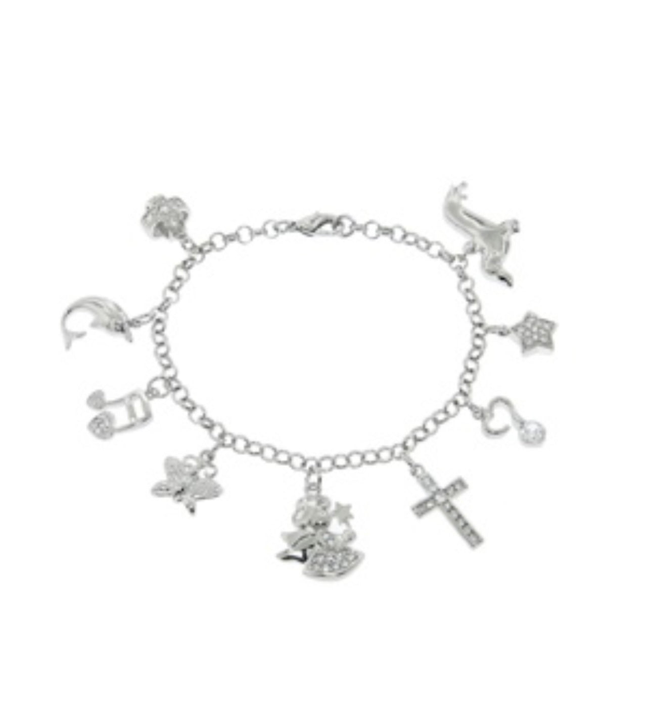 ADIRFINE 18K White Gold Plated Charm Bracelet