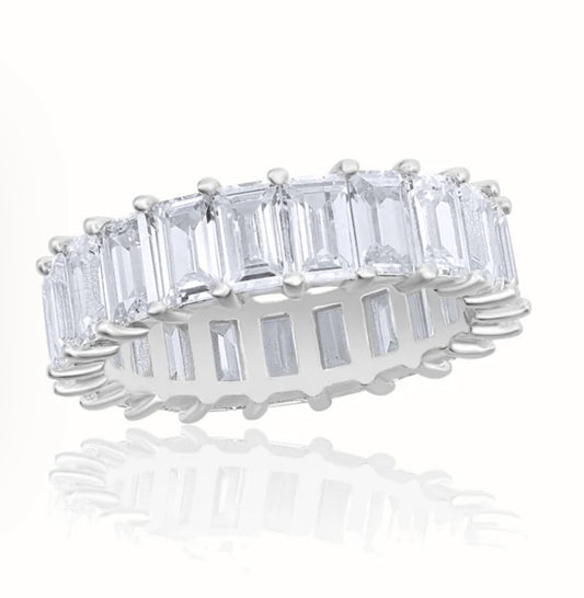 ADIRFINE 925 Sterling Silver 6MM Emerald Cut Cubic Zirconia Eternity Band