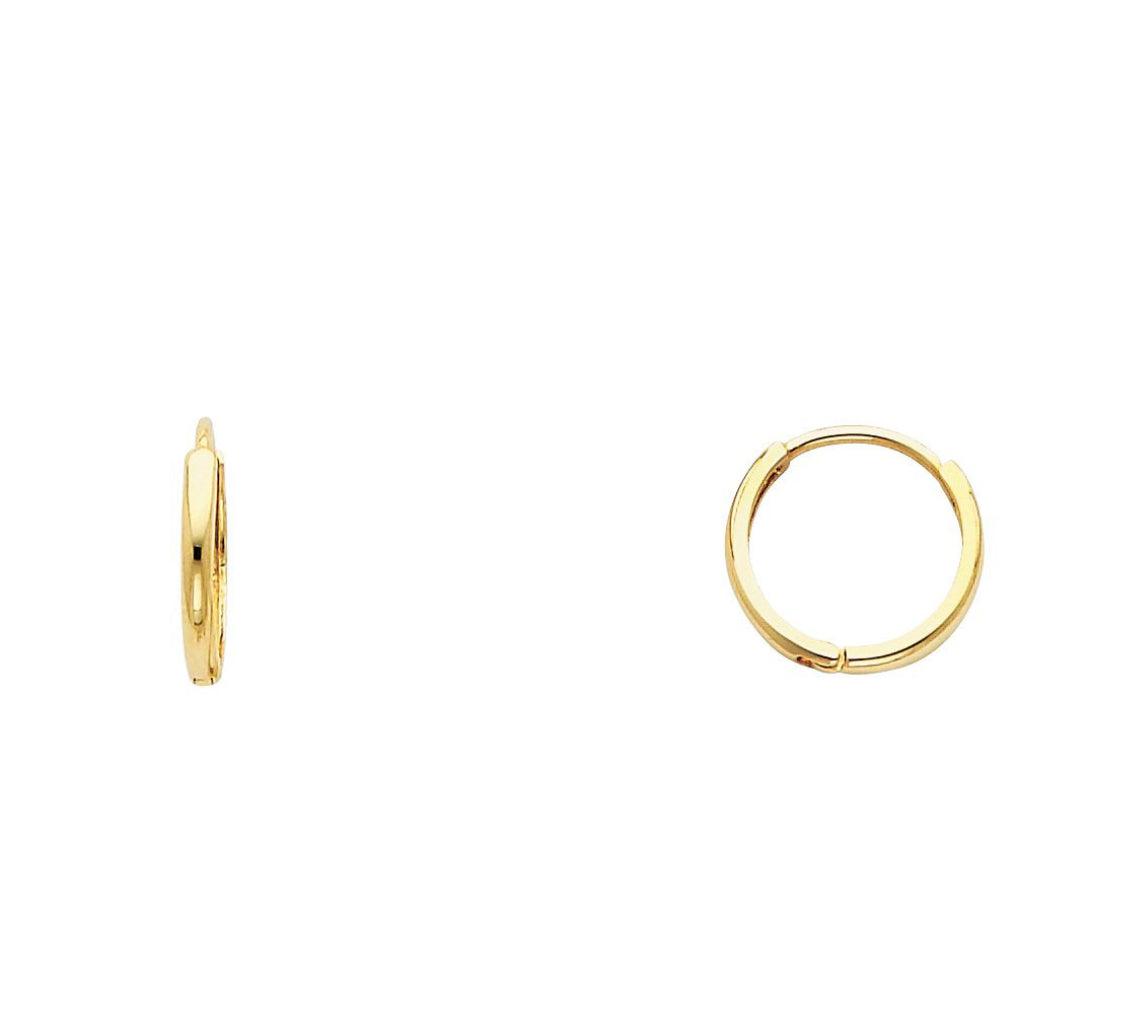 ADIRFINE 14K Solid Yellow Gold Dainty Round High Polish Shiny Huggies Hoop Earrings - ADIRFINE 