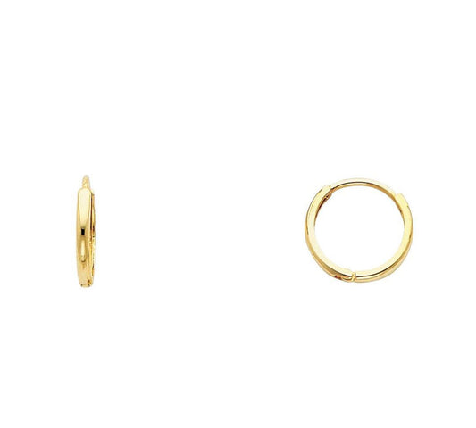 ADIRFINE 14K Solid Yellow Gold Dainty Round High Polish Shiny Huggies Hoop Earrings - ADIRFINE 