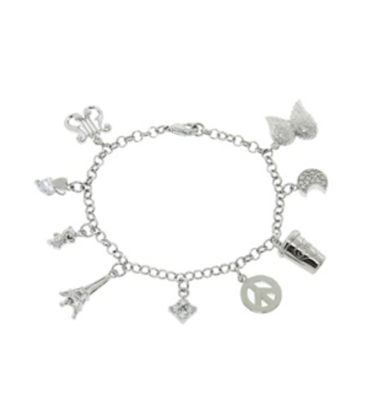 ADIRFINE 18K White Gold Plated Charm Bracelet