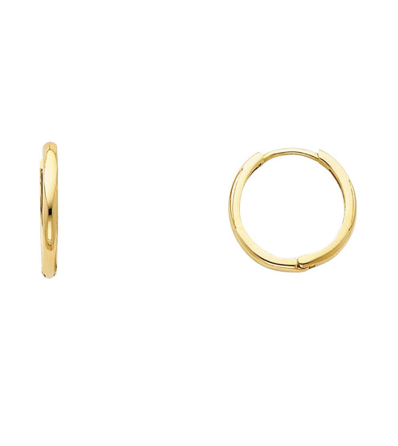 ADIRFINE 14K Solid Yellow Gold Dainty Round High Polish Shiny Huggies Hoop Earrings - ADIRFINE 