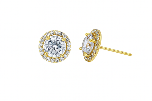 ADIRFINE 14K Solid Gold Cubic Zirconia Round Halo Stud Earrings