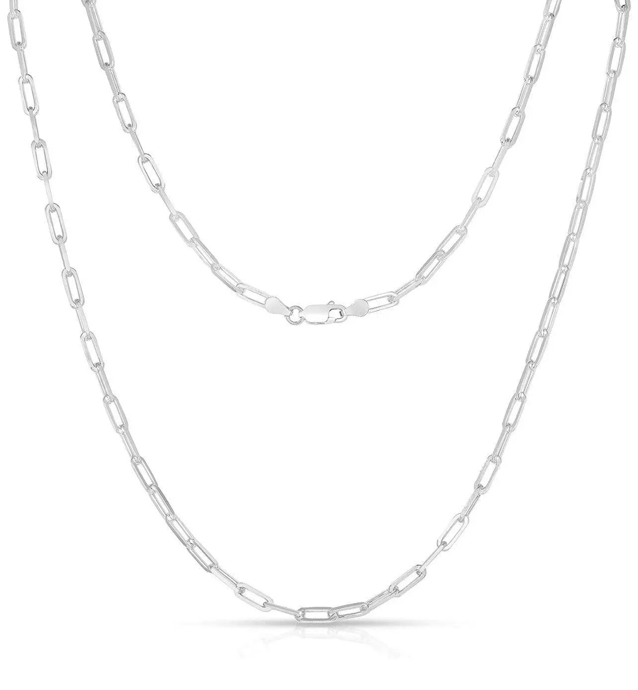 925 Solid Sterling Silver 2.5mm Paper Clip Chain Necklace - ADIRFINE 