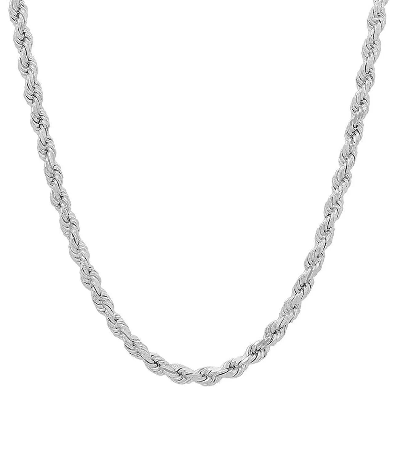 925 Solid Sterling Silver 4mm Diamond Cut Rope Chain | Solid Silver Rope Necklace - ADIRFINE 