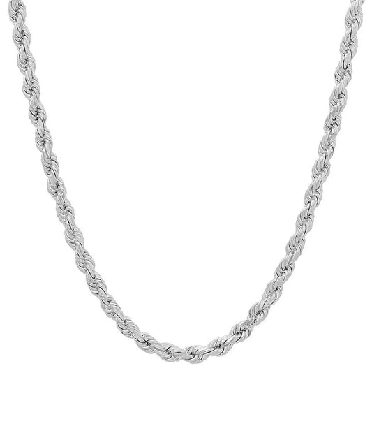 925 Solid Sterling Silver 4mm Diamond Cut Rope Chain | Solid Silver Rope Necklace - ADIRFINE 