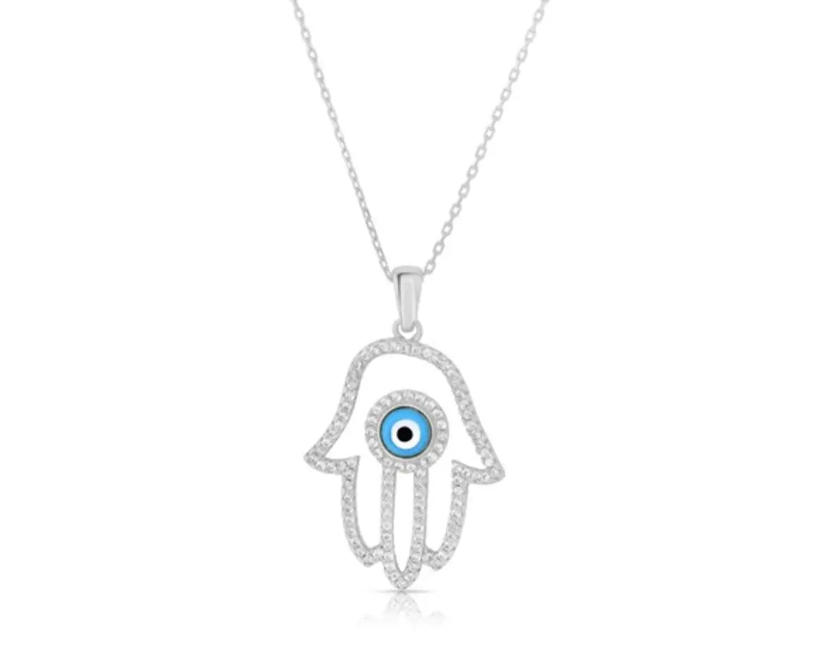 925 Solid Sterling Silver Cubic Zirconia Hamsa Charm - ADIRFINE 