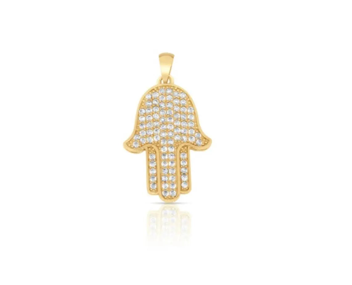 925 Solid Sterling Silver Cubic Zirconia Hamsa Charm - ADIRFINE 