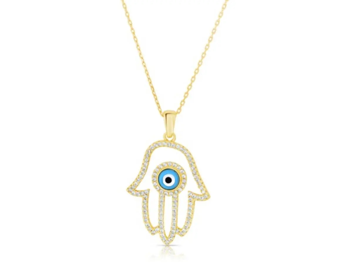 925 Solid Sterling Silver Cubic Zirconia Hamsa Charm - ADIRFINE 