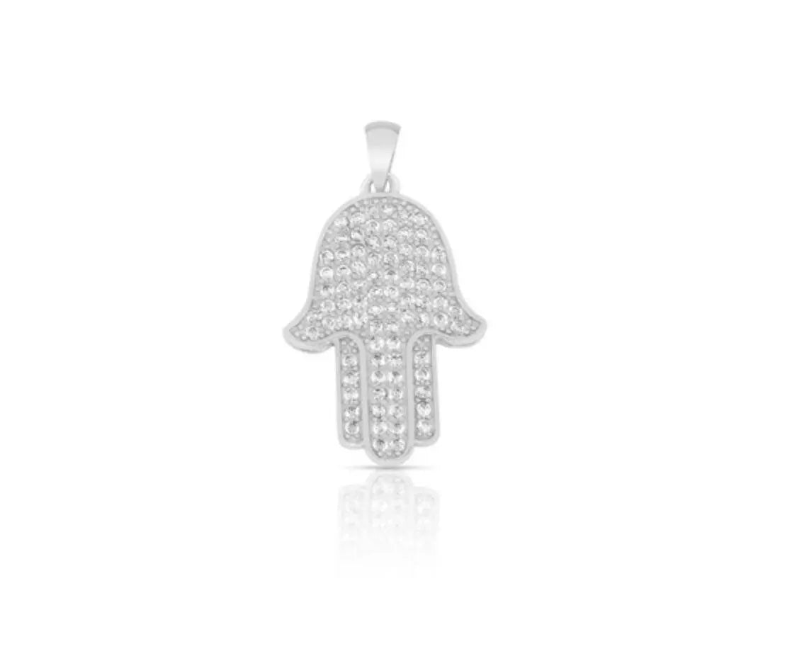 925 Solid Sterling Silver Cubic Zirconia Hamsa Charm - ADIRFINE 