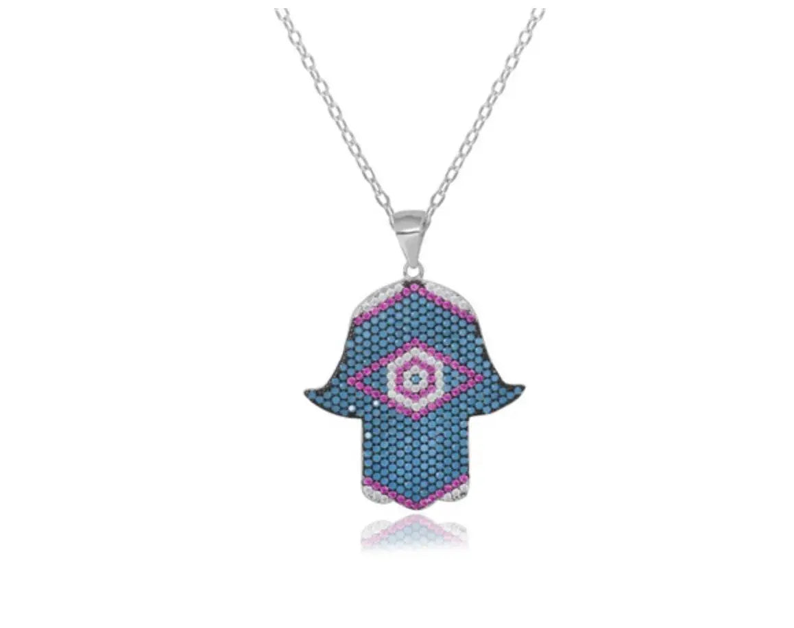 925 Solid Sterling Silver Cubic Zirconia Hamsa Charm - ADIRFINE 