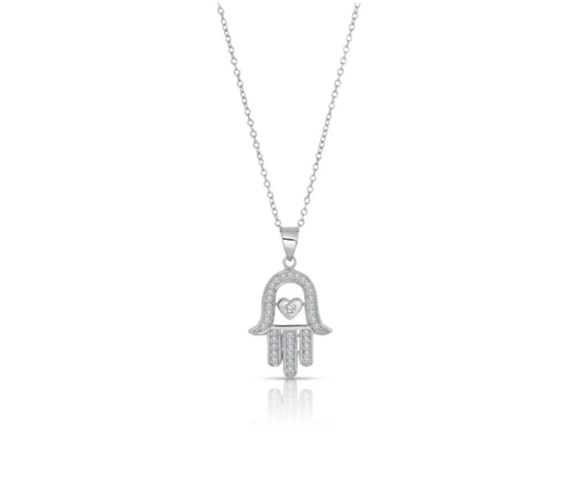 925 Solid Sterling Silver Cubic Zirconia Hamsa Hand Charm - ADIRFINE 