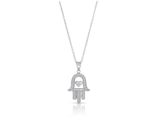 925 Solid Sterling Silver Cubic Zirconia Hamsa Hand Charm - ADIRFINE 