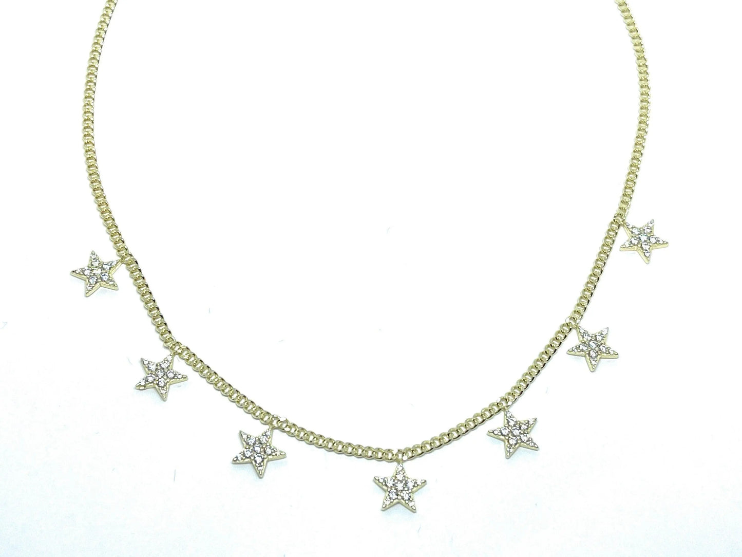 925 Solid Sterling Silver Star Charm Choker Necklace - ADIRFINE 