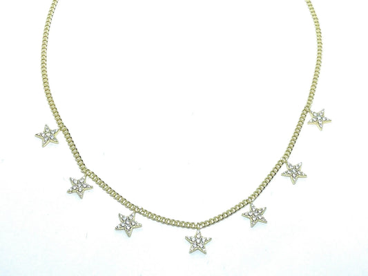 925 Solid Sterling Silver Star Charm Choker Necklace - ADIRFINE 