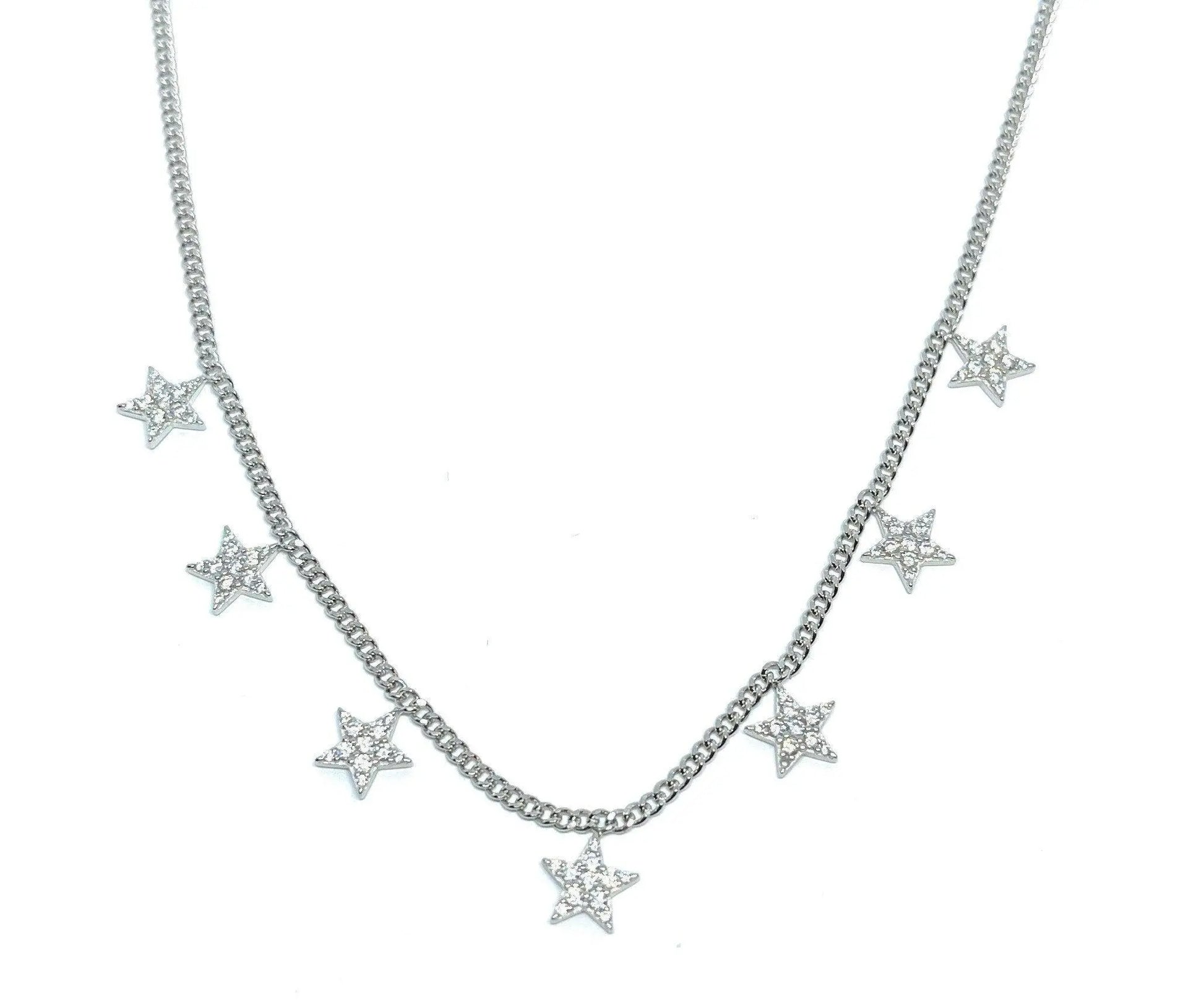 925 Solid Sterling Silver Star Charm Choker Necklace - ADIRFINE 