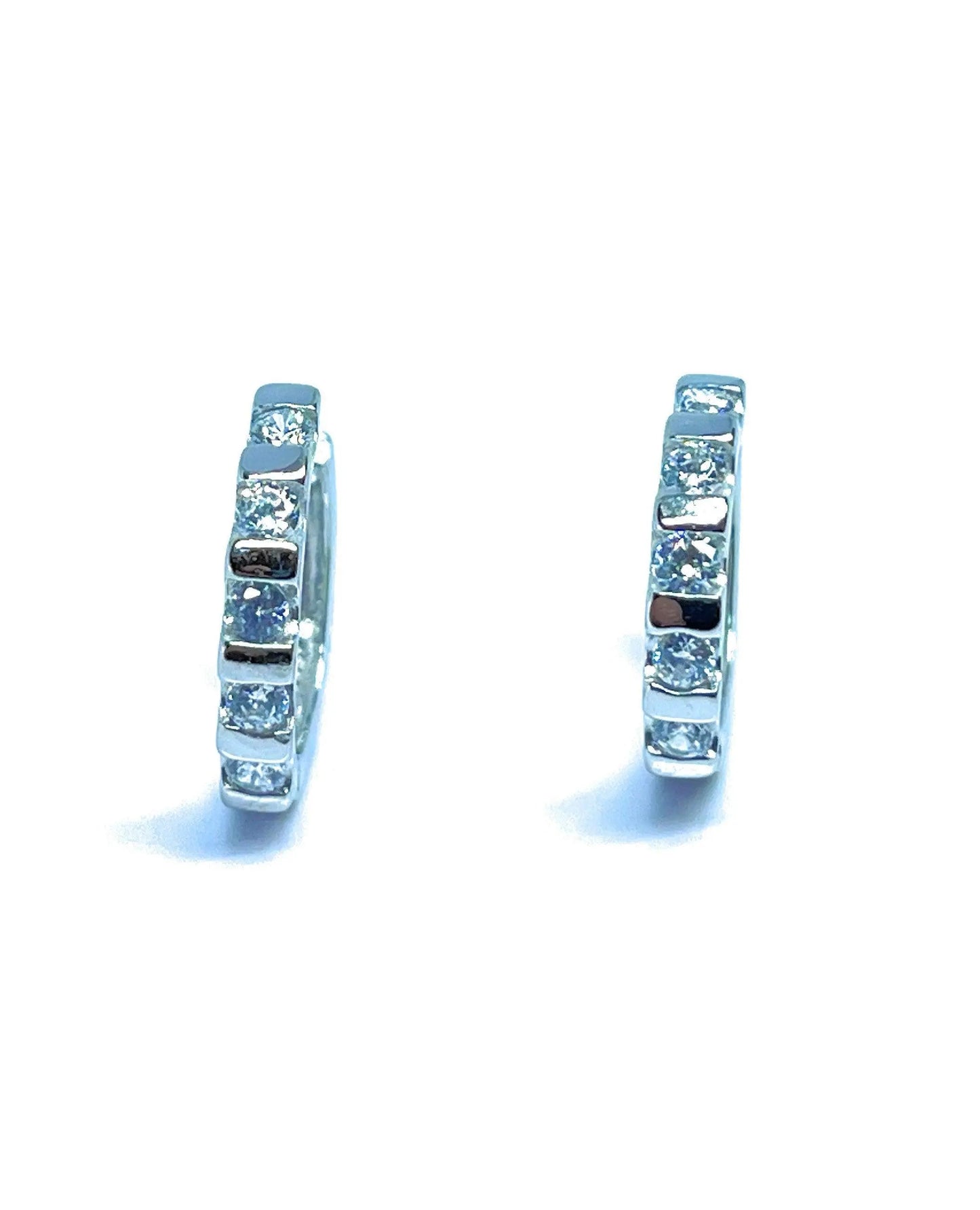 925 Sterling Silver 15mm Cubic Zirconia Huggie Hoop Earrings - ADIRFINE 