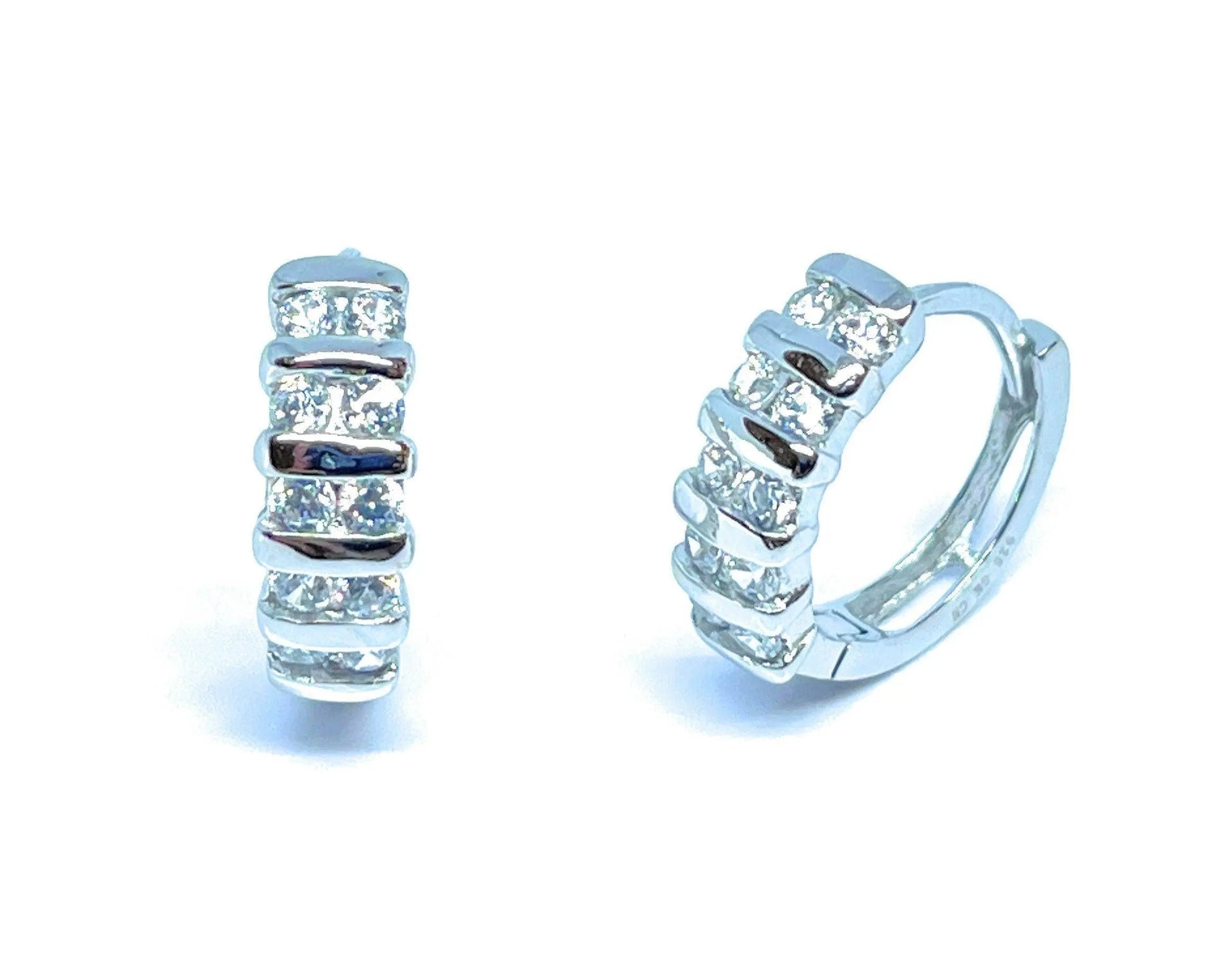 925 Sterling Silver 15MM Cubic Zirconia Huggie Hoop Earrings - ADIRFINE 