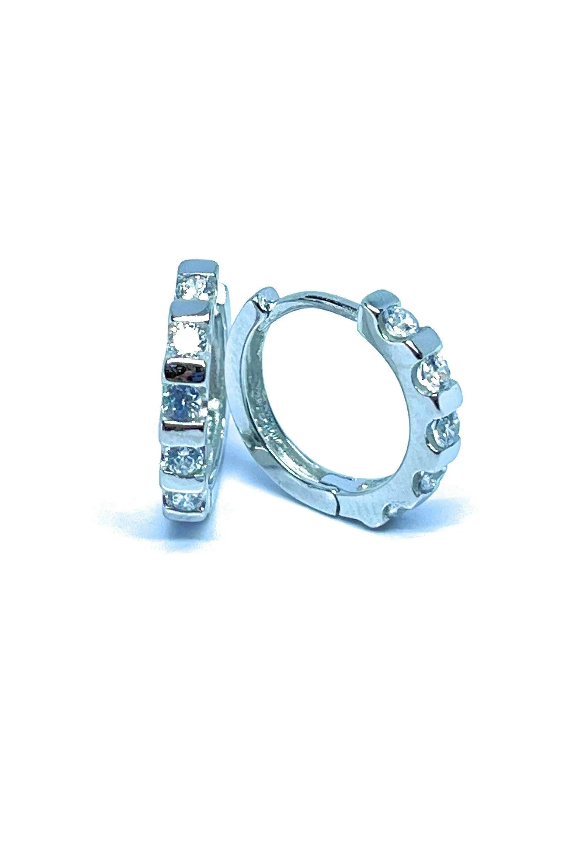 925 Sterling Silver 15mm Cubic Zirconia Huggie Hoop Earrings - ADIRFINE 