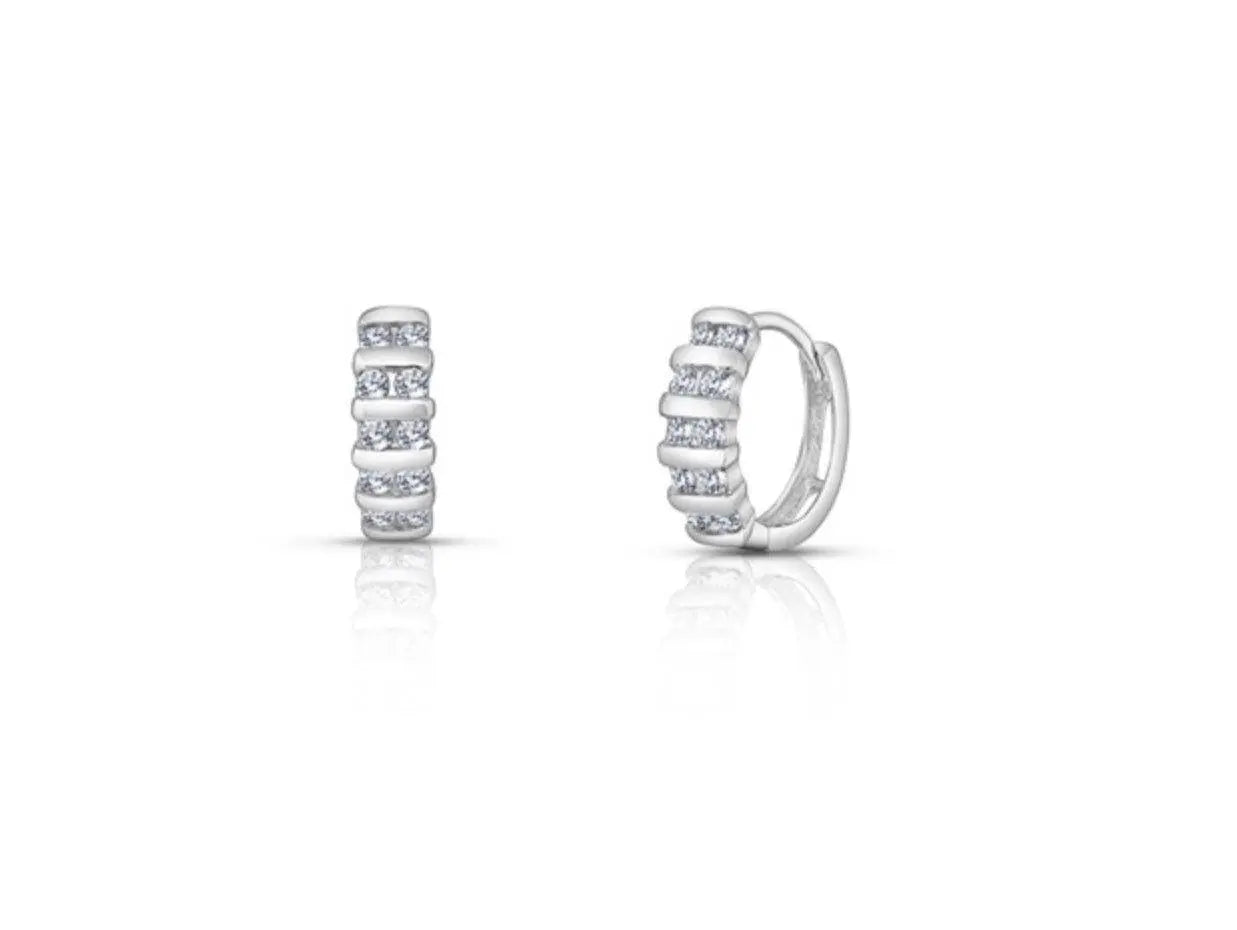 925 Sterling Silver 15MM Cubic Zirconia Huggie Hoop Earrings - ADIRFINE 