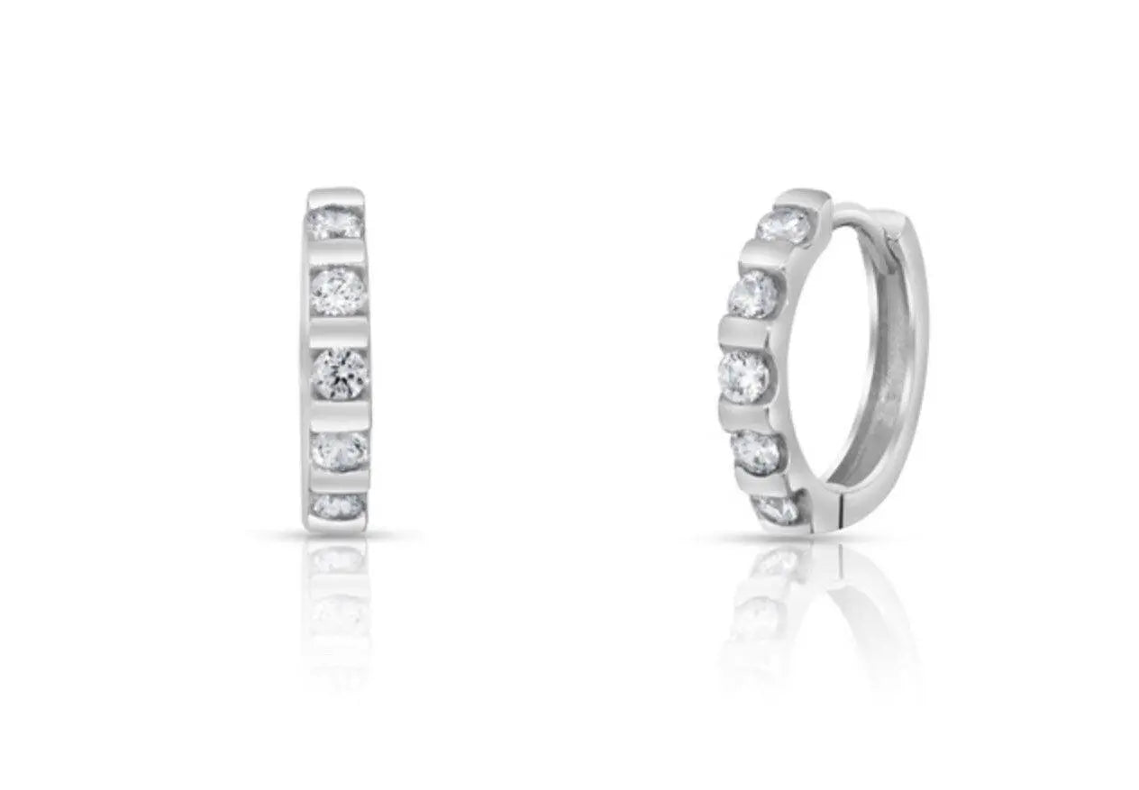 925 Sterling Silver 15mm Cubic Zirconia Huggie Hoop Earrings - ADIRFINE 