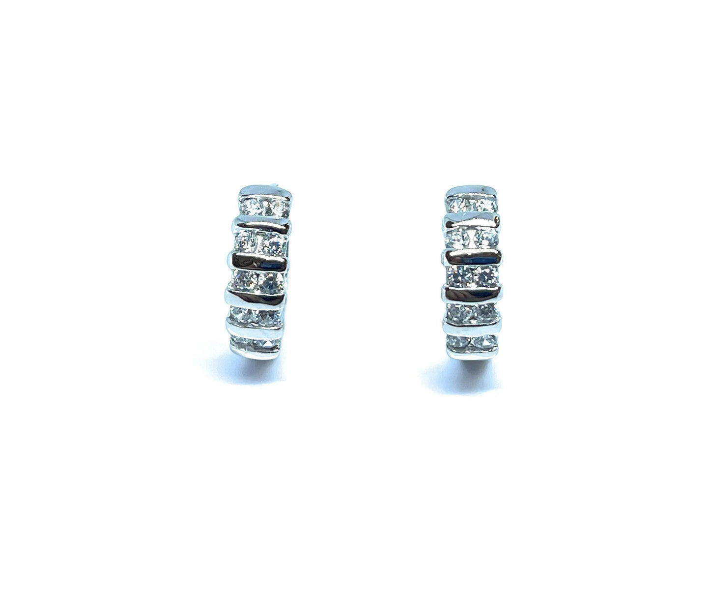 925 Sterling Silver 15MM Cubic Zirconia Huggie Hoop Earrings - ADIRFINE 