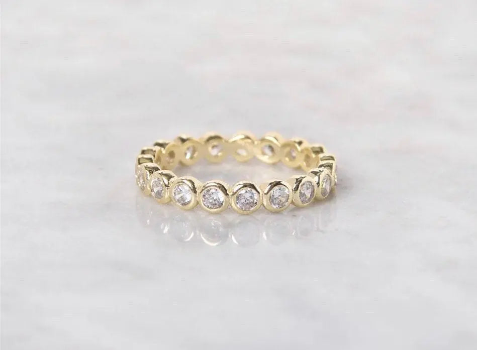 925 Sterling Silver 3mm Round Brilliant Cubic Zirconia Bezel Set Eternity Band - ADIRFINE 