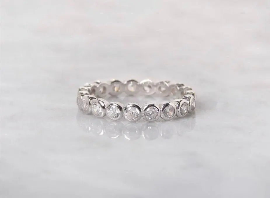 925 Sterling Silver 3mm Round Brilliant Cubic Zirconia Bezel Set Eternity Band - ADIRFINE 