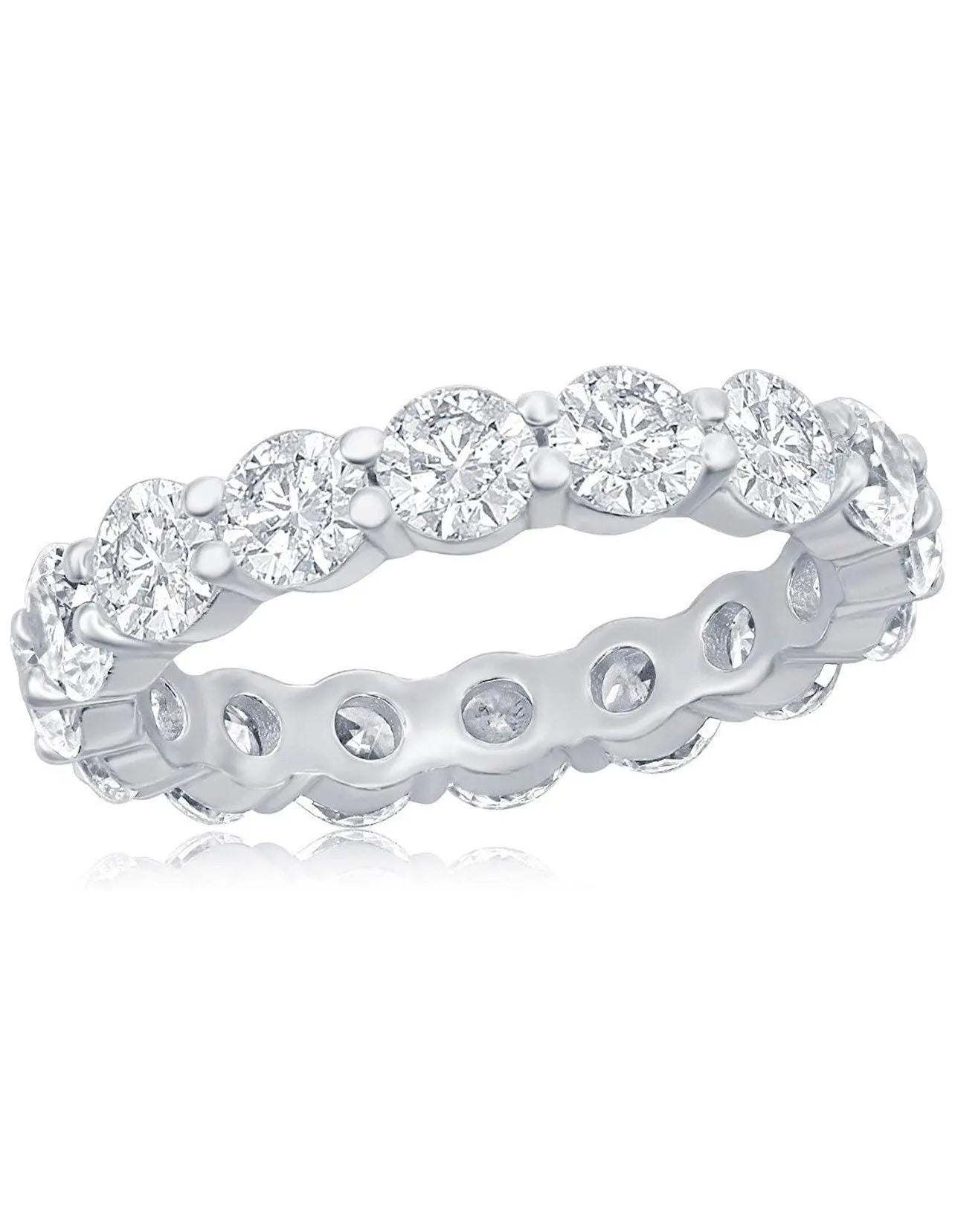 925 Sterling Silver 4MM Round Brilliant Cut Cubic Zirconia Eternity Band Ring - ADIRFINE 