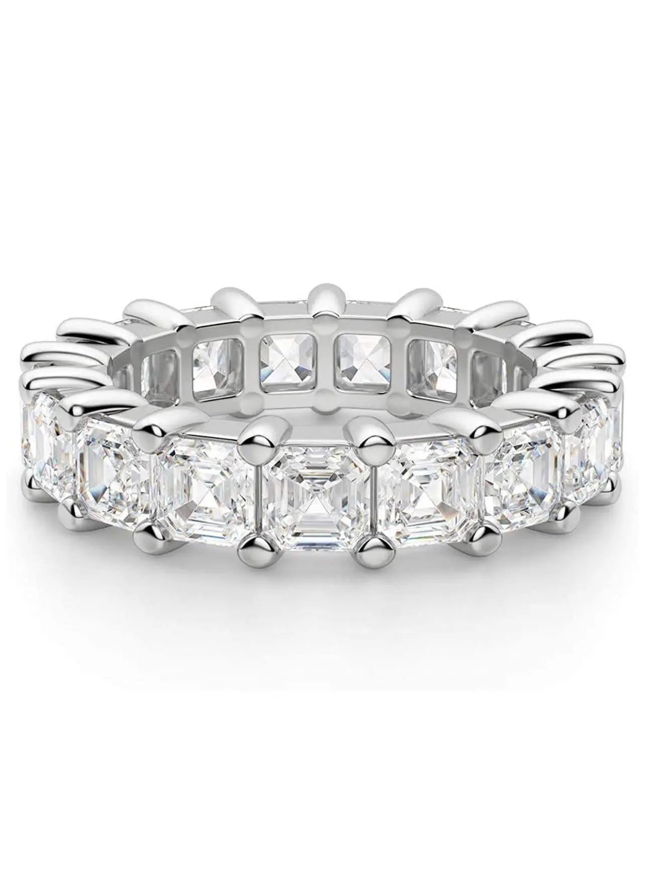 925 Sterling Silver 5MM Asscher Cut Cubic Zirconia Eternity Wedding Band Ring - ADIRFINE 