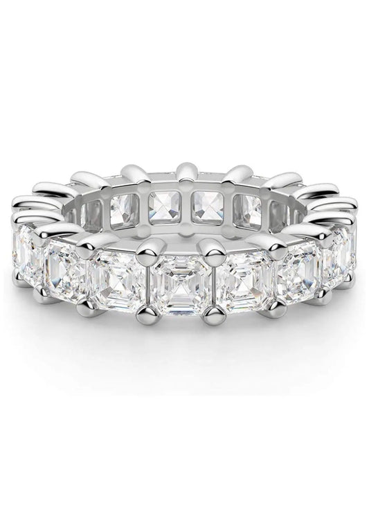 925 Sterling Silver 5MM Asscher Cut Cubic Zirconia Eternity Wedding Band Ring - ADIRFINE 