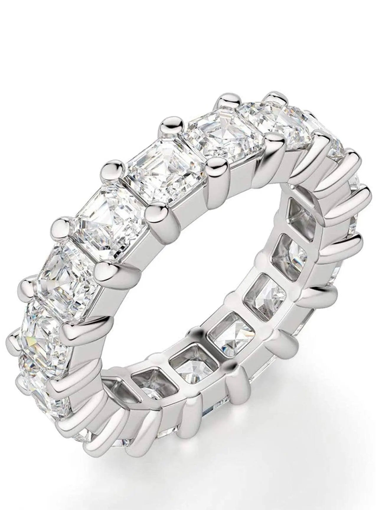 925 Sterling Silver 5MM Asscher Cut Cubic Zirconia Eternity Wedding Band Ring - ADIRFINE 