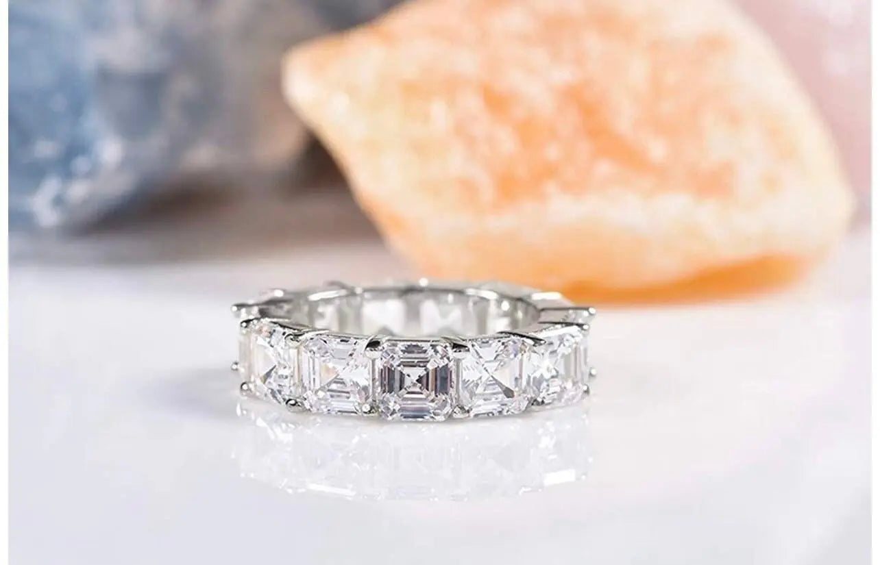 925 Sterling Silver 5MM Asscher Cut Cubic Zirconia Eternity Wedding Band Ring - ADIRFINE 