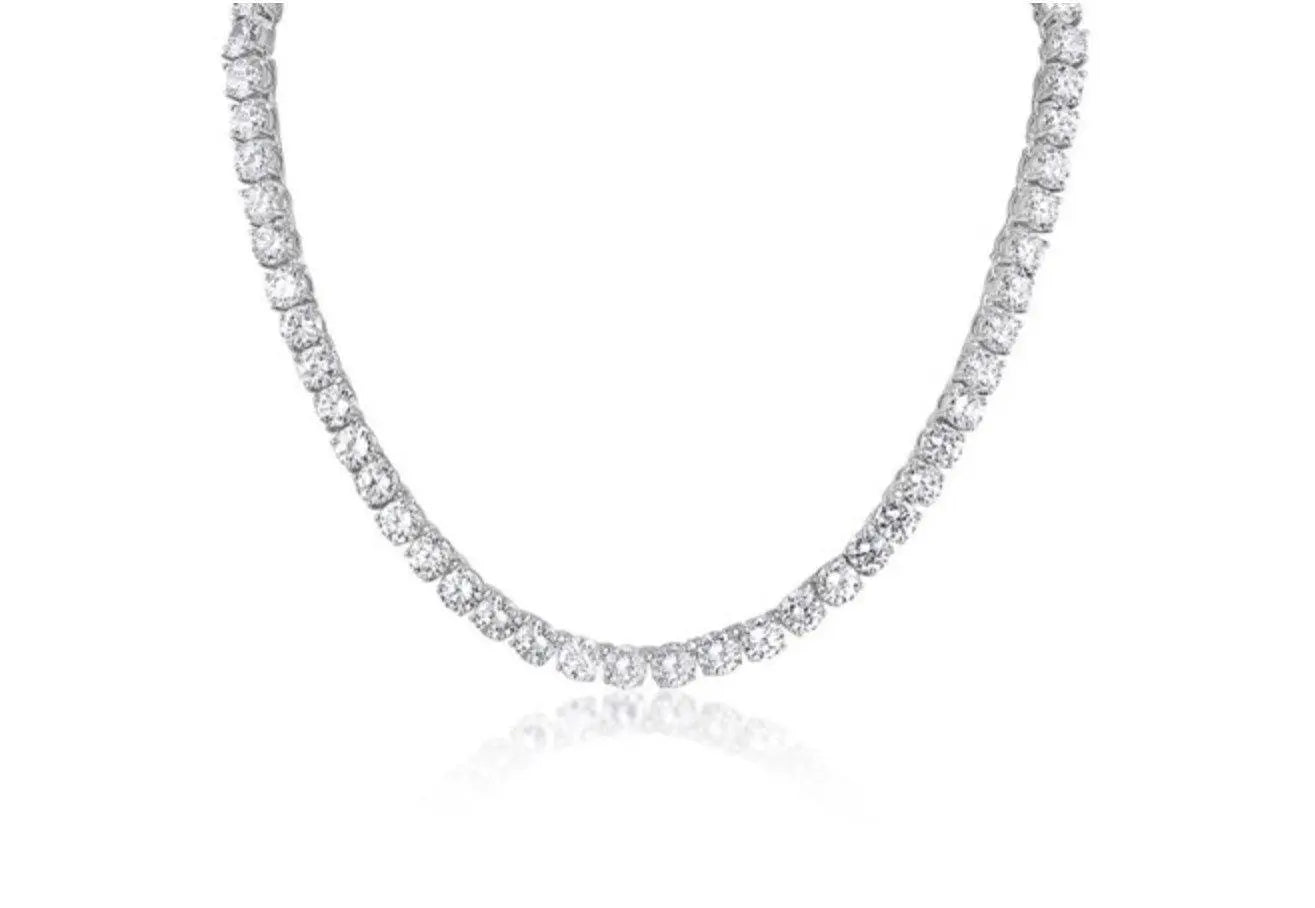 925 Sterling Silver 6MM Cubic Zirconia Choker Tennis Necklace - ADIRFINE 