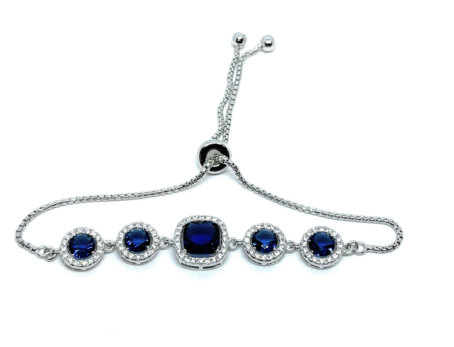 925 Sterling Silver Adjustable Colored Stone Cubic Zirconia Halo Bracelet - ADIRFINE 