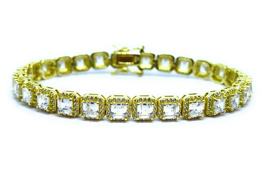 925 Sterling Silver Asscher Cut Cubic Zirconia Halo Tennis Bracelet - ADIRFINE 