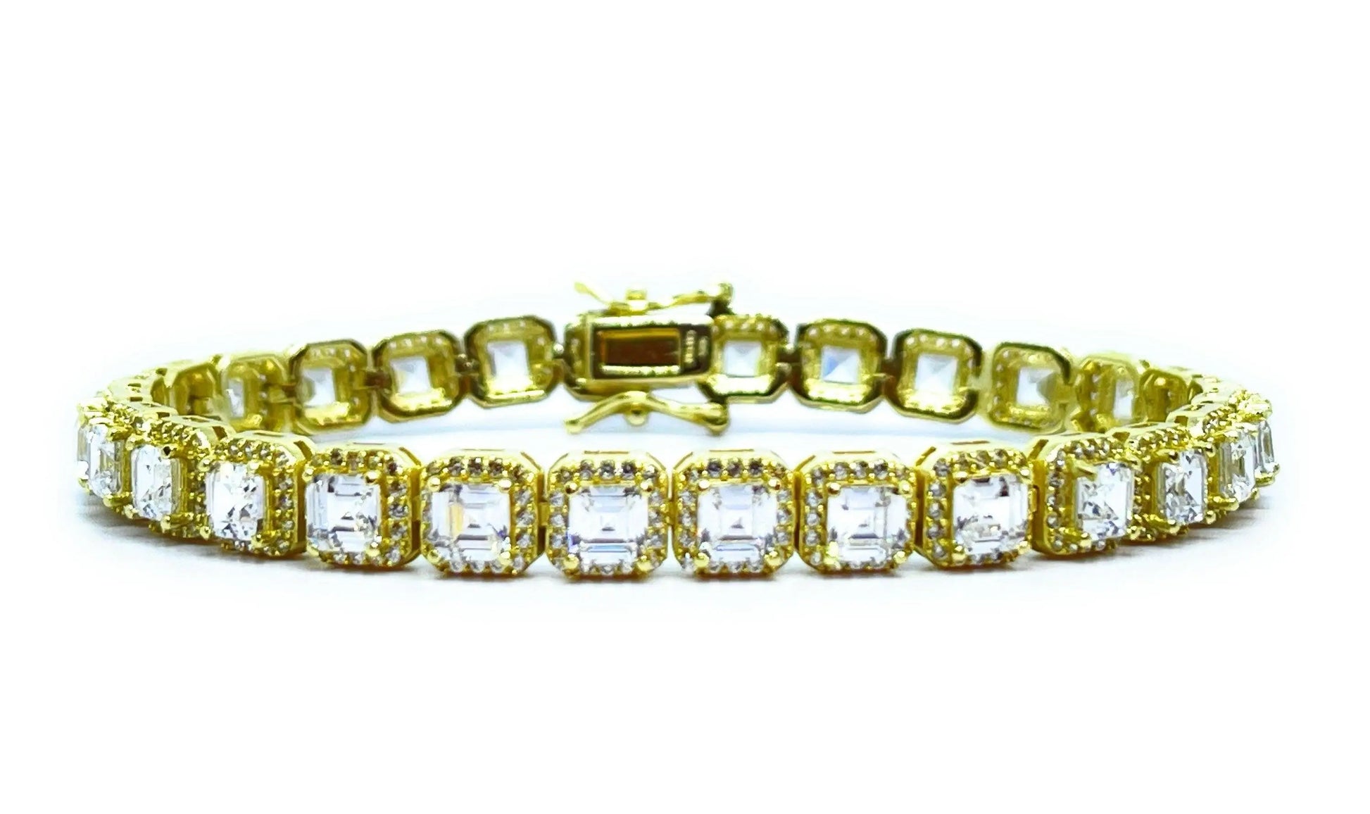 925 Sterling Silver Asscher Cut Cubic Zirconia Halo Tennis Bracelet - ADIRFINE 