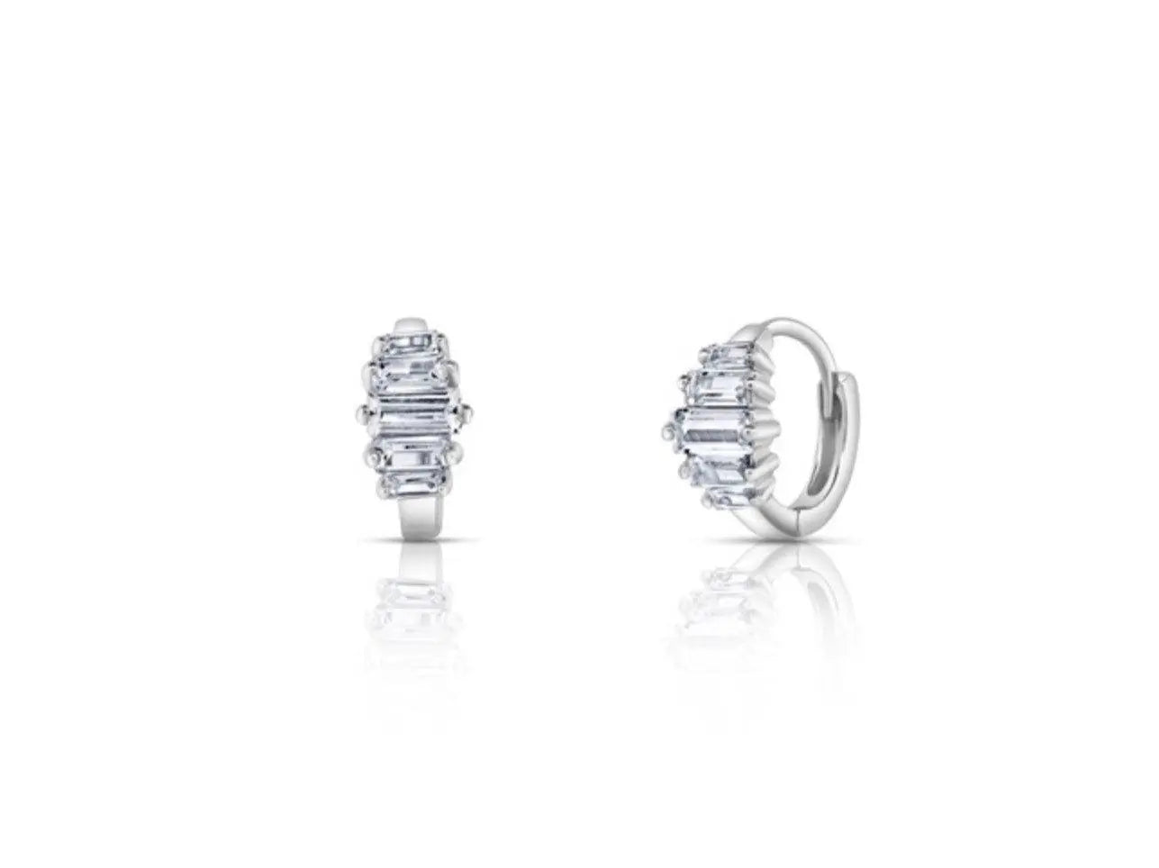 925 Sterling Silver Baguette Cubic Zirconia Huggie Hoop Earrings - ADIRFINE 