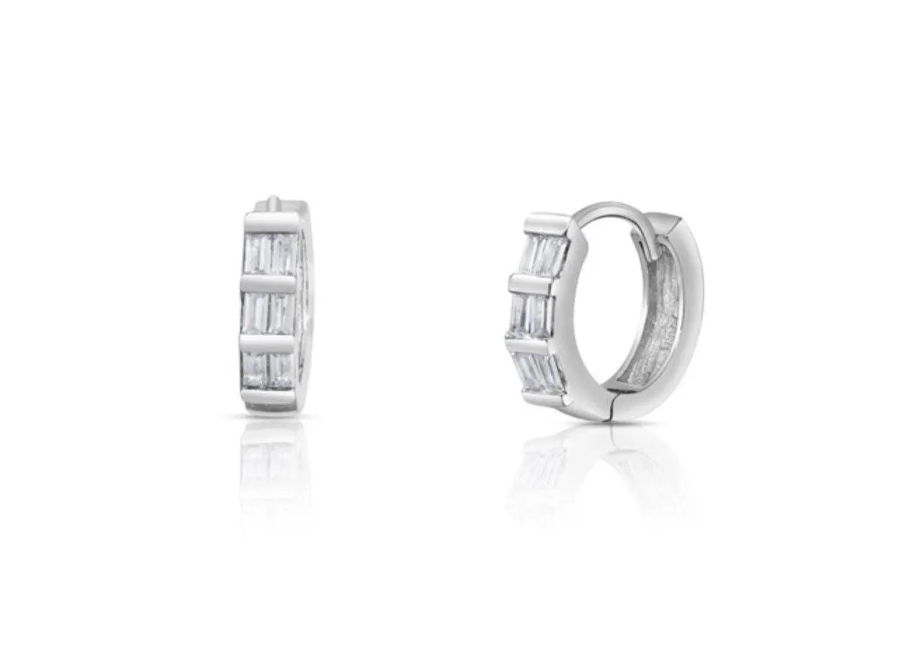 925 Sterling Silver Baguette Cubic Zirconia Huggie Hoop Earrings - ADIRFINE 