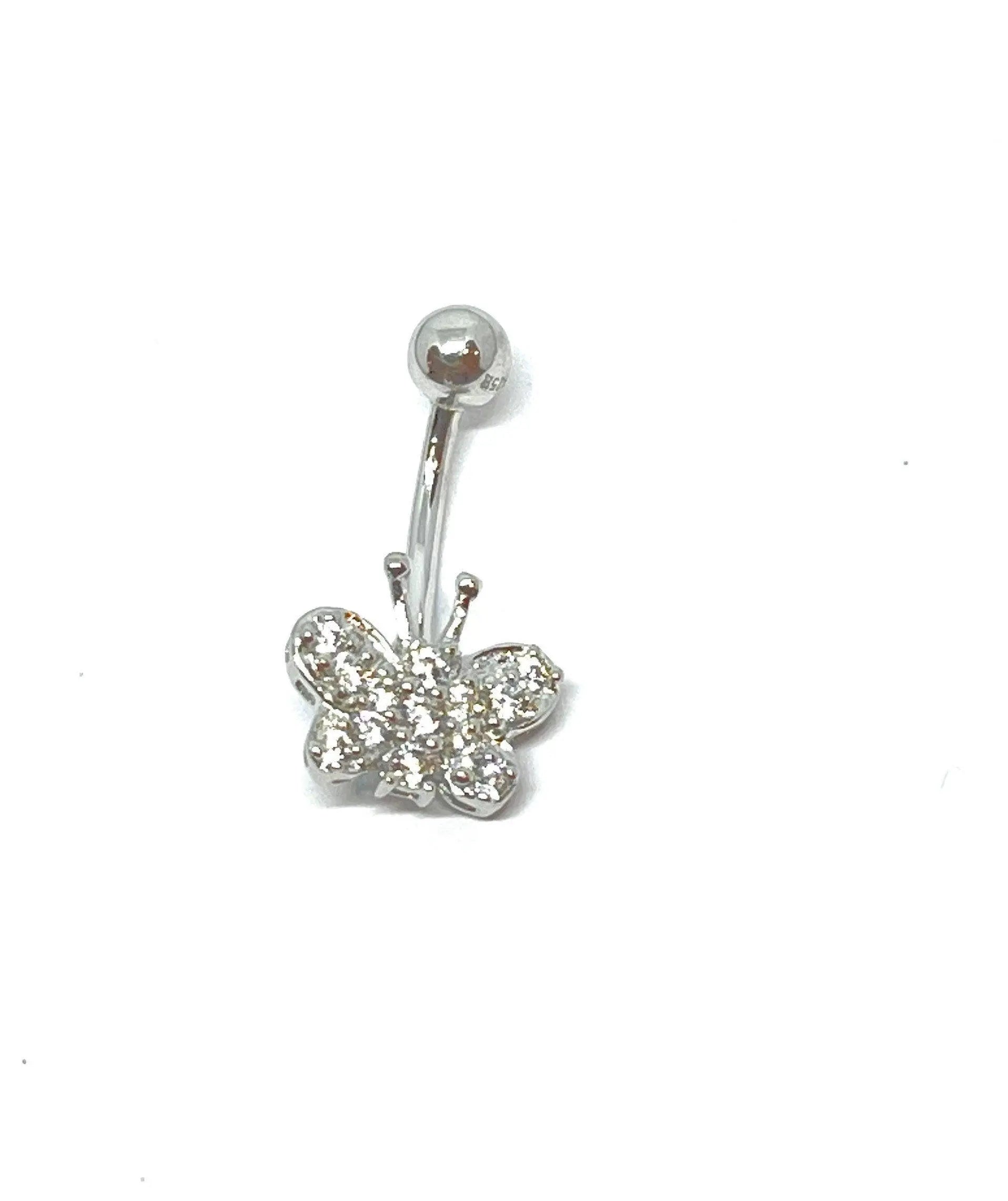 925 Sterling Silver Banana Bar Butterfly Belly Button Ring - ADIRFINE 