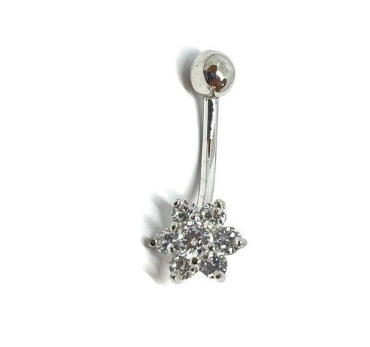 925 Sterling Silver Banana Bar Flower Belly Button Ring - ADIRFINE 